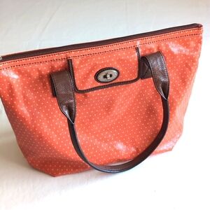 Fossil Key-Per Shoulder Tote Orange Coated Canvas With Diamond Print Bag